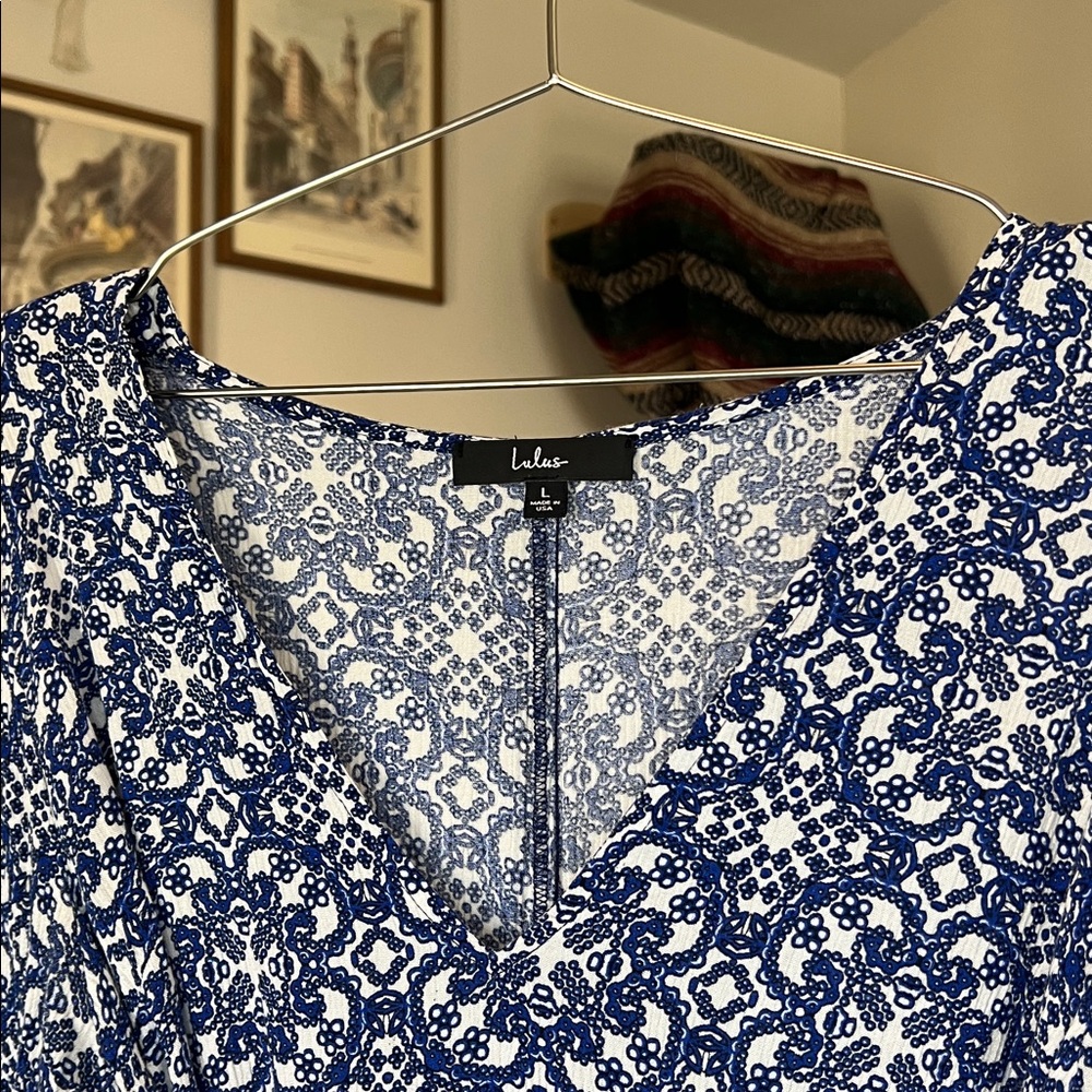 Lulu's Women's Mandala Daydream Blue Print Maxi Dress - Size L - Picture 4 of 11